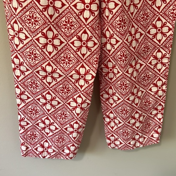 BODEN PULL ON LINEN TROUSER Pant Poinsettia Red Block Pome Mid Rise Sz 10 - Picture 10 of 16